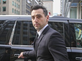 Hedley frontman Jacob Hoggard leaves 361 University Ave. Courts in Toronto, May 6, 2022.