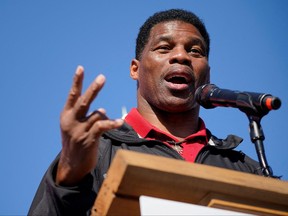U.S. Senate candidate and former football player Herschel Walker speaks during his campaign rally in Americus, Ga., Oct. 21, 2022.