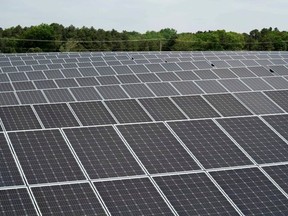 Rows of solar panels at the Toms River Solar Farm which was built on an EPA Superfund site in Toms River, N.J., May 26, 2021.
