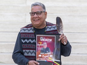 Bert Auger receives the reward for respect at the inaugural Okimaw Awards ceremony, Friday. Nov. 18, 2022 at Edmonton City Hall.