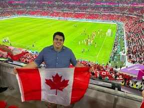 Thomas Nef, of Edmonton, is in Qatar and got a last minute ticket to Team Canada's match against Belgium on Wednesday, Nov. 23, 2022.