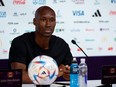 Canada's Atiba Hutchinson during the press conference at the Qatar National Convention Center in Doha, Qatar on Nov. 22, 2022.