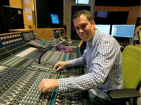 Paul Johnston, assistant professor and section head for recording at MacEwan University, at the console of the school label, Bent River Records.