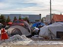 A homeless camp is seen in central Edmonton on November 20, 2022.
