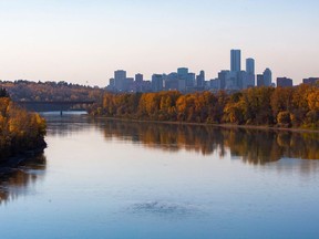 The Edmonton skyline from the North Saskatchewan River on Oct. 17, 2022.