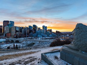 The sun sets in Calgary on a chilly afternoon on Monday, November 28, 2022.