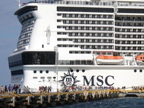 MSC Meraviglia cruise ship is seen docked in Cozumel, Mexico, on February 28, 2020. (Photo by JOSE CASTILLO/AFP via Getty Images)