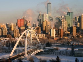 The downtown Edmonton city skyline on Tuesday December 6, 2022. Edmonton, Alberta was one of the coldest places on Earth on Tuesday December 6, 2022 with a temperature of -31C degrees and a wind chill value of -40C degrees. The coldest place on the planet on this day was Lindburg Landing, Northwest Territories with a temperature of -41C degrees, followed by Manning, Alberta with a temperature of -39C and a wind chill of -51C degrees.