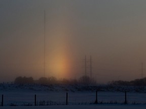 Part of a sundog is visible in west Edmonton, Tuesday morning, Dec. 20, 2022.