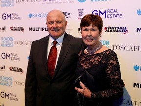 Britain Football Soccer - London Football Awards 2017 - Battersea Evolution - 2/3/17 George Cohen and his wife Daphne before the London Football Awards 2017