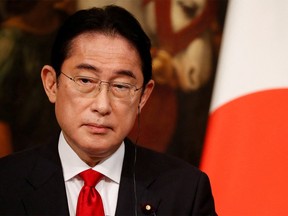 FILE PHOTO: Japanese Prime Minister Fumio Kishida attends a news conference at Chigi Palace, in Rome, Italy, January 10, 2023.