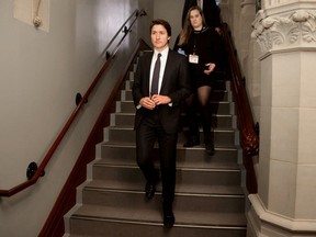 Prime Minister Justin Trudeau walks to a caucus meeting on Parliament Hill in Ottawa on Jan. 27, 2023.