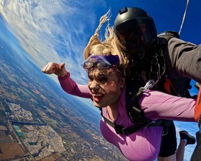 An image posted to social media by a user who identified the skydiver as a transgender teacher at an Oakville high school.