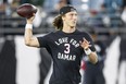 Quarterback Trevor Lawrence of the Jacksonville Jaguars warms up while wearing a shirt in support of Buffalo Bills safety Damar Hamlin prior to a game against the Tennessee Titans at TIAA Bank Field on January 07, 2023 in Jacksonville, Florida. Hamlin suffered cardiac arrest during the Bills' Monday Night Football game against the Cincinnati Bengals and remains in intensive care.