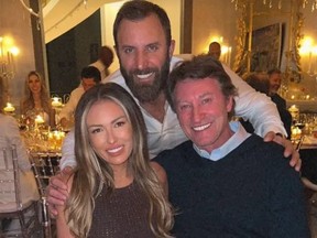 Paulina Gretzky, Dustin Johnson and Wayne Gretzky in an image posted to her Instagram Story on Friday, Jan. 27, 2023.