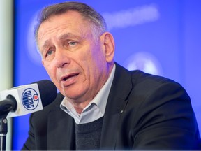 Edmonton Oilers general manager Ken Holland talks to media about the deal that sent Jesse Puljujarvi to Carolina in the Halll of Fame room at Rogers Place on Tuesday, Feb. 28, 2023.