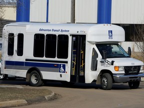 An Edmonton Transit Service DATS bus. As their clients travel on the DATS system, personal assistants, who can work 16-hour days, often use the opportunity to catch much-needed shut-eye.