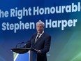 Former prime minister Stephen Harper delivers the keynote address at a conference, Wednesday, March 22, 2023 in Ottawa.