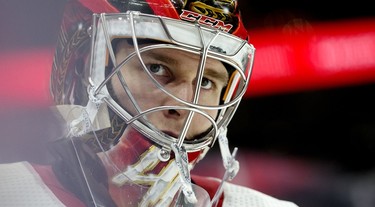 Ottawa Senators' goalie Mads Sogaard (40) during third period NHL action against the Edmonton Oilers at Rogers Place in Edmonton, Tuesday March 14, 2023. The Oilers won 6-3.