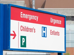 A file photo shows a sign directing visitors to the emergency department is shown at CHEO, where emergency room visits for suicidal ideation and self-harm increased early in the COVID-19 pandemic and the surge in emergency visits for mental health issues has continued.