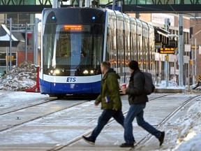 Edmonton Transit System Light Rail Transit train testing in downtown Edmonton on Wednesday Jan. 18, 2023.