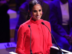 Meghan, Duchess of Sussex makes the keynote speech during the Opening Ceremony of the One Young World Summit 2022 at The Bridgewater Hall on September 05, 2022 in Manchester, England.