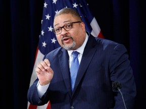 Manhattan District Attorney Alvin Bragg speaks during a press conference following the arraignment of former U.S. President Donald Trump in New York City, Tuesday, April 4, 2023.