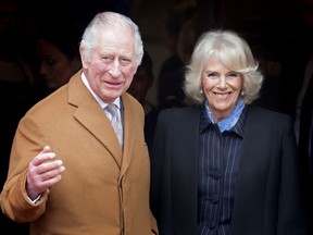 King Charles III and Camilla, Queen Consort visit Talbot Yard Food Court on April 5, 2023 in Malton, England.