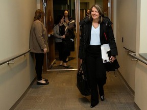 Alberta Premier Danielle Smith arrives for an executive council 2023 Budget estimates debate in Edmonton on March 14, 2023.