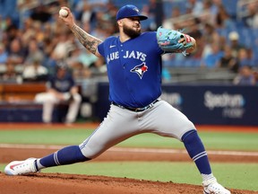 Toronto Blue Jays starter Alek Manoah throws a pitch against the Tampa Bay Rays.