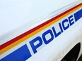 Striping and signage is shown on an RCMP vehicle near Calgary on Tuesday, February 28, 2023.