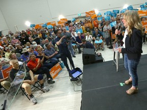 NDP Leader Rachel Notley joins other NDP candidates and supporters at Acadia Recreation Centre in Calgary on Monday, May 22, 2023. The Alberta provincial election takes place on May 29.