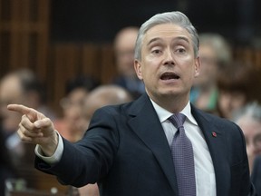 Federal Industry Minister François-Philippe Champagne, pictured during Question Period, said Ottawa will contribute up to $147 million out of $300 million from government for an EV battery component plant in Quebec.