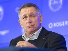 Edmonton Oilers GM Ken Holland talks to media.