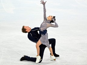 USA's Madison Chock and Evan Bates compete in the ice dance free dance during the Beijing 2022 Winter Olympic.