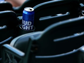 A tall can of Bud Light sits in the seats during the the Baltimore Orioles and Cleveland Guardians game at Oriole Park at Camden Yards on May 31, 2023 in Baltimore, Maryland. (Photo by Rob Carr/Getty Images)