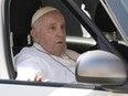 Pope Francis arrives at the Vatican, on June 16, 2023, nine days after undergoing abdominal surgery.