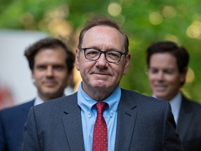 American actor Kevin Spacey arrives at Southwark Crown Court to attend his ongoing sexual assault trial on July 3, 2023 in London, England.