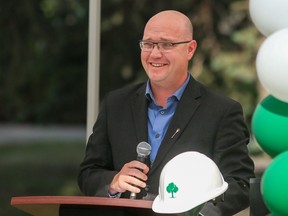 Children and Family Services Minister Searle Turton speaks at the ceremonial groundbreaking for Wood’s Homes new mental health building in Parkdale on Tuesday, June 13, 2023.