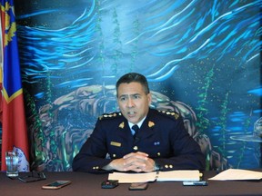 Chief Supt. Syd Lecky, the head of the RCMP in the Northwest Territories, talks to media in Yellowknife on Thursday, June 29, 2023. Lecky says one of his top priorities is recruiting more Indigenous members and staff.