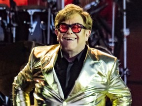 Elton John on the Pyramid Stage at Glastonbury Festival in June 2023.