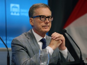 Tiff Macklem, Governor of the Bank of Canada, speaks during a news conference after announcing the Monetary Policy Report, at the Bank of Canada auditorium in Ottawa on July 12, 2023.