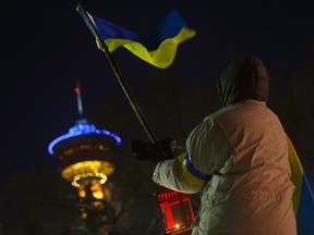 Hundreds came in support as the Ukrainian Canadian Congress – Calgary Branch led a #StandWithUkraine rally and candle-lit vigil at the Municipal Plaza in Calgary to commemorate one year of Russia's fully fledged invasion of Ukraine in Calgary on Feb. 24, 2023.