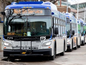 Edmonton Transit Service (ETS) buses, in Edmonton Tuesday Jan. 19, 2021. Edmonton Transit