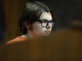 Ethan Crumbley listens to testimony from Dr. Colin King during his hearing at Oakland County Circuit Court, Tuesday, Aug. 1, 2023 in Pontiac, Mich.