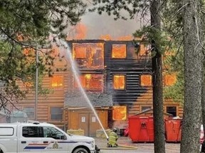 The Charleston Residence burns in Lake Louise on Monday. Photo courtesy GoFundMe page organized by India Flamsteed.
