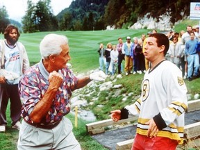 Bob Barker (left), and Adam Sandler team up for a friendly game of golf, in the comedy movie 'Happy Gilmore'.