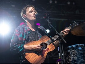 Singer Devon Portielje of Montreal's Half Moon Run on main stage at the Edmonton Folk Music Festival Sunday.