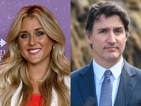 Riley Gaines, left, and Justin Trudeau.