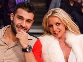 Sam Asghari and Britney Spears are seen at a Golden State Warriors game in Los Angeles in 2017.